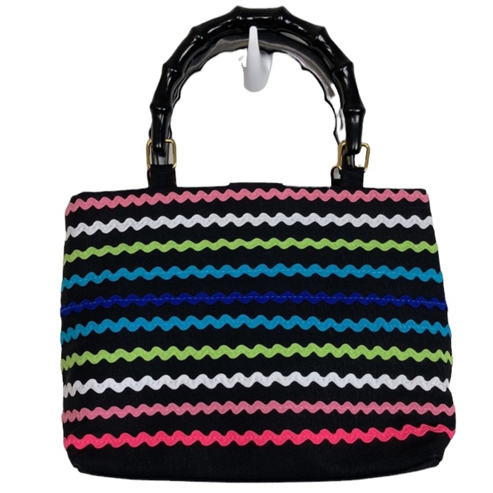Tianni Black & Multi Stripe Canvas Satchel Style Bag